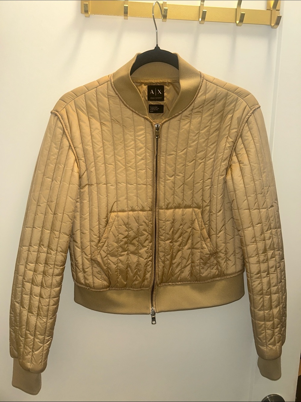 A|X Armani Exchange Quilted Bomber Jacket in Beige